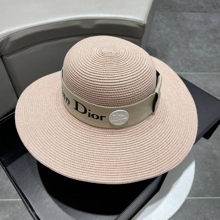 Dior Dior Straw Hat, Sun Hat, Beach Sun Hat Cap, Celebrity Style, With Webbing Headband 57cm