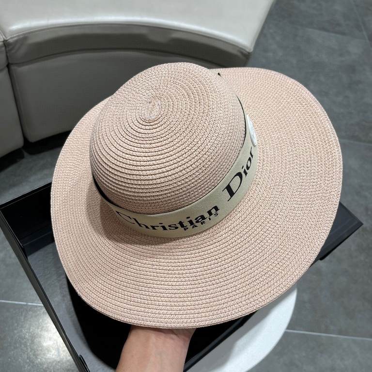 Dior Dior Straw Hat, Sun Hat, Beach Sun Hat Cap, Celebrity Style, With Webbing Headband 57cm