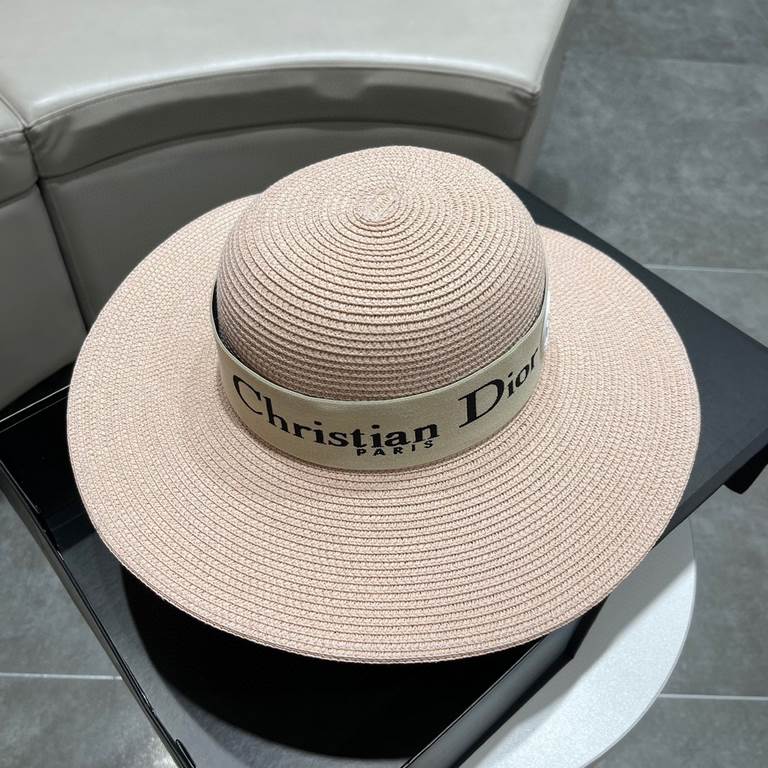 Dior Dior Straw Hat, Sun Hat, Beach Sun Hat Cap, Celebrity Style, With Webbing Headband 57cm