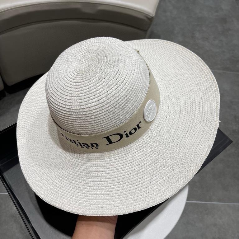 Dior Dior Straw Hat, Sun Hat, Beach Sun Hat Cap, Celebrity Style, With Webbing Headband 57cm