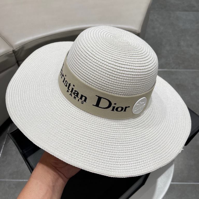 Dior Dior Straw Hat, Sun Hat, Beach Sun Hat Cap, Celebrity Style, With Webbing Headband 57cm