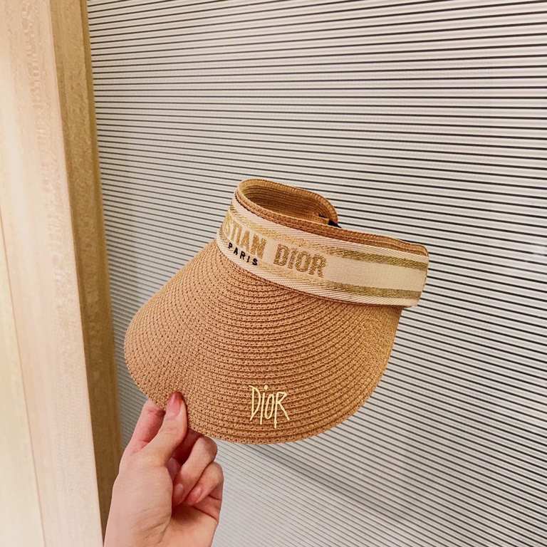 with dust bag [DIOR Dior] 2023 summer new gold ribbon burst sun hat hollow cap, big brand shipment, super convenient! Good ride! Out on the street must