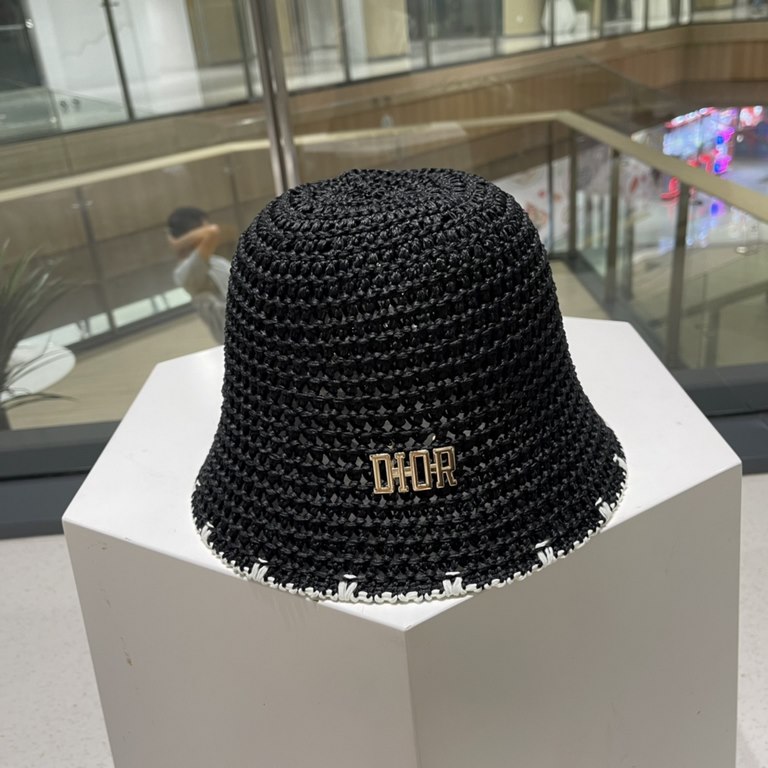 DIOR Dior summer new knitted clip color breathable bucket hat outdoor travel fashion sunscreen Korean pot hat fisherman hat