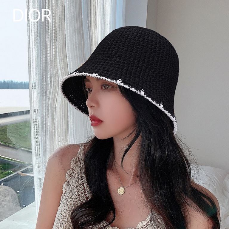 DIOR Dior summer new knitted clip color breathable bucket hat outdoor travel fashion sunscreen Korean pot hat fisherman hat