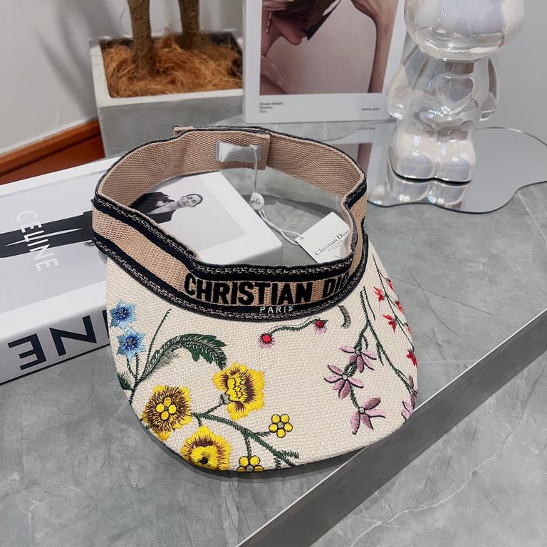 Dior Dior   D family new old flower webbing embroidery letters floral hollow cap. Sun hat duck tongue cap landscape painting, summer outing must-have