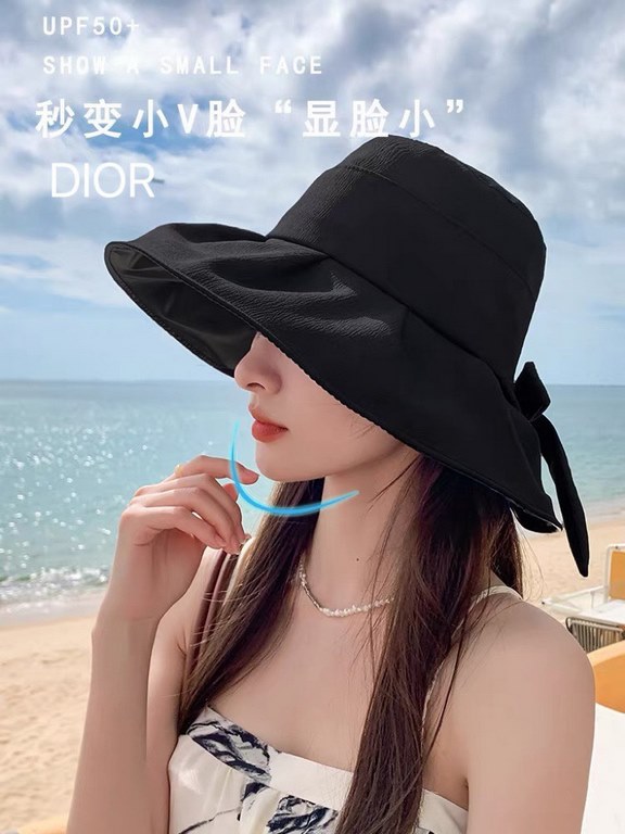 DIOR Dior fisherman hat female summer new large brim cover the whole face vinyl sun hat sunscreen sun hat UV sun hat children