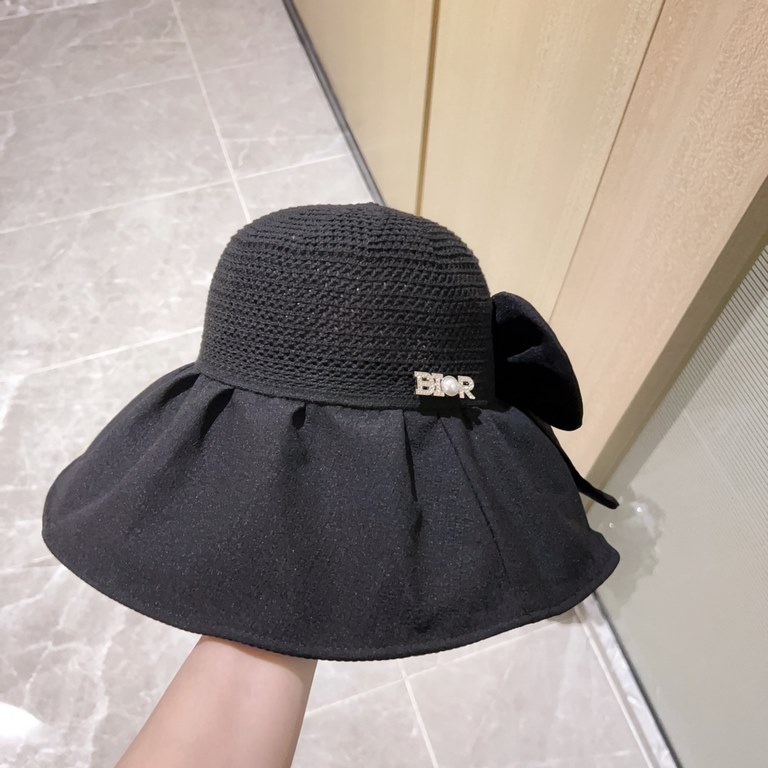 with dust bag [Dior Dior] 2023 spring and summer models of simple large-brimmed bow fisherman's hat, the big models are super good with the big brands, hurry to get it!