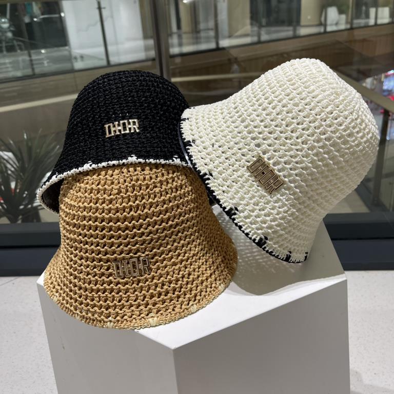 DIOR Dior summer new knitted clip color breathable bucket hat outdoor travel fashion sunscreen Korean pot hat fisherman hat