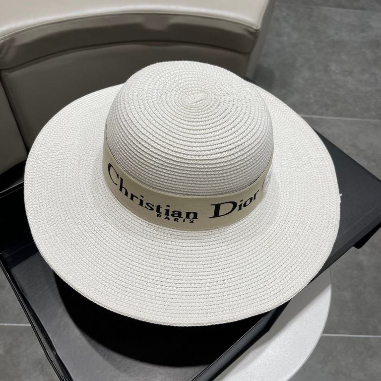 Dior Dior Straw Hat, Sun Hat, Beach Sun Hat Cap, Celebrity Style, With Webbing Headband 57cm