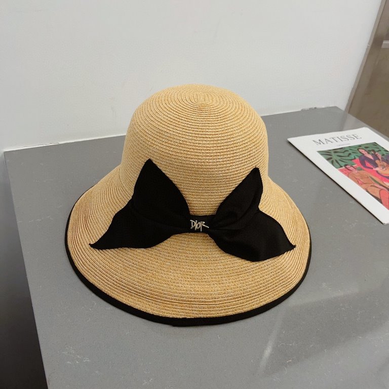 Dior Dior straw hat, foldable sun hat, celebrity temperament model, multi-color Head circumference 57cm