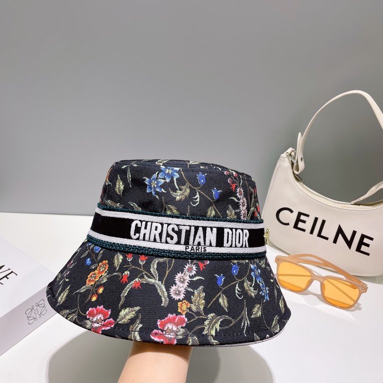 Dior Dior   D home new old flower webbing embroidery letter flower fisherman hat sun hat landscape painting, summer outing must have