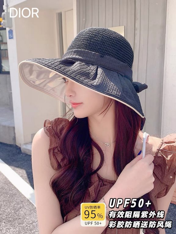 DIOR Dior vinyl sun hat women's UV shielding face show face small large brim beach fisherman hat foldable sun hat