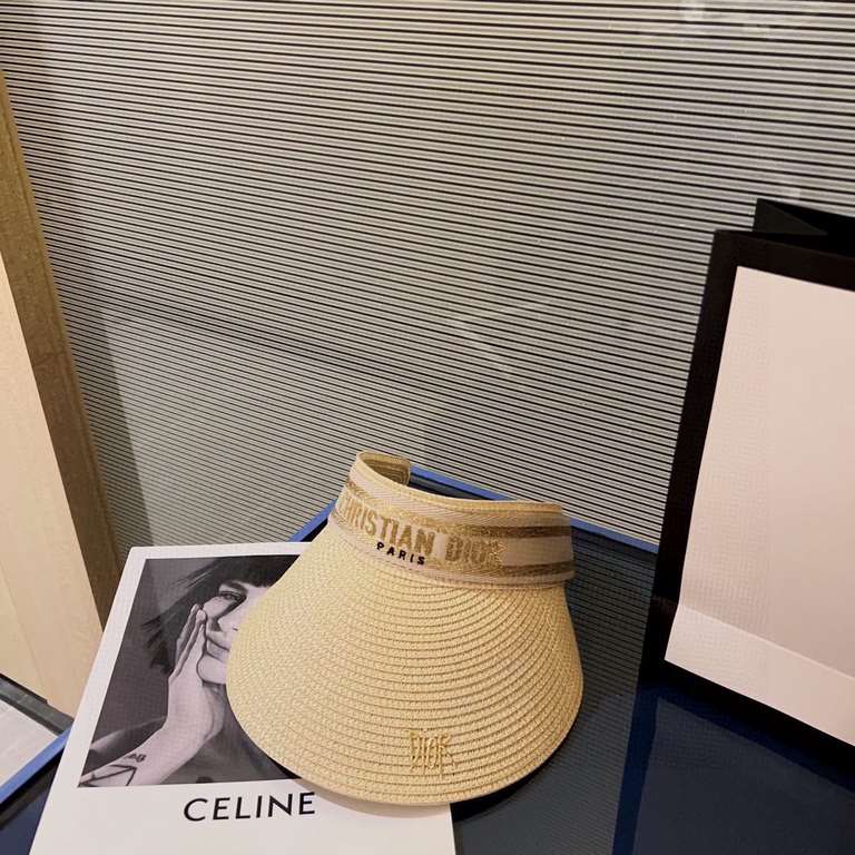 with dust bag [DIOR Dior] 2023 summer new gold ribbon burst sun hat hollow cap, big brand shipment, super convenient! Good ride! Out on the street must