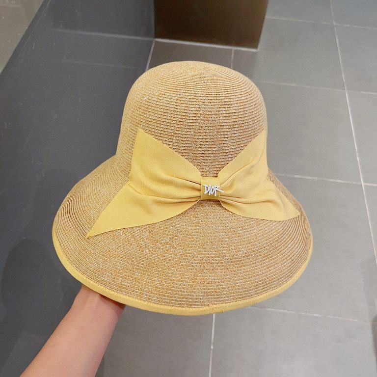 Dior Dior straw hat, foldable sun hat, celebrity temperament model, multi-color Head circumference 57cm