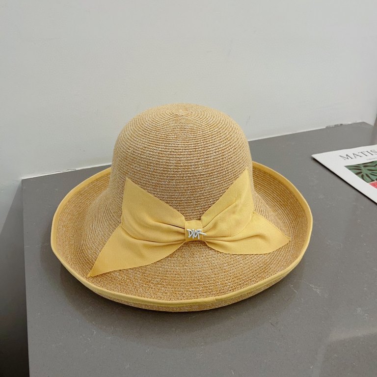 Dior Dior straw hat, foldable sun hat, celebrity temperament model, multi-color Head circumference 57cm