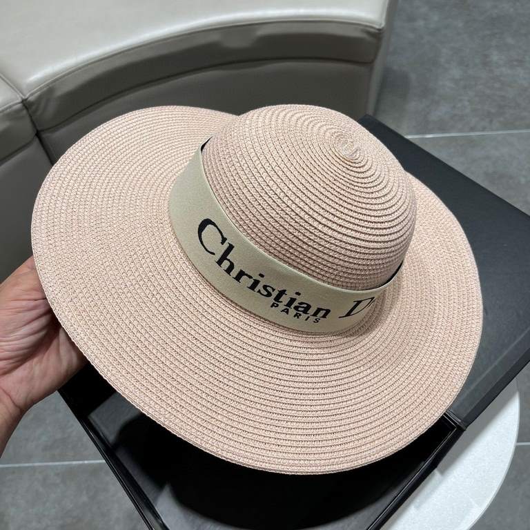 Dior Dior Straw Hat, Sun Hat, Beach Sun Hat Cap, Celebrity Style, With Webbing Headband 57cm