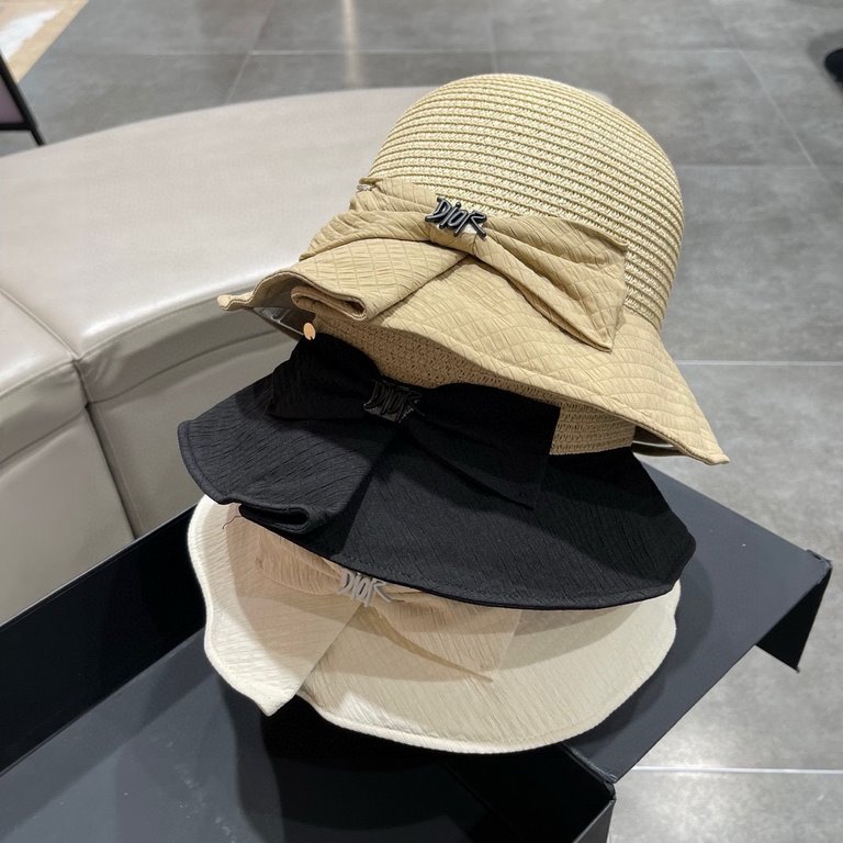 DIOR Dior 2023 fisherman's hat new sun hat sunscreen UV large brim hollow cover face show face small sun hat summer