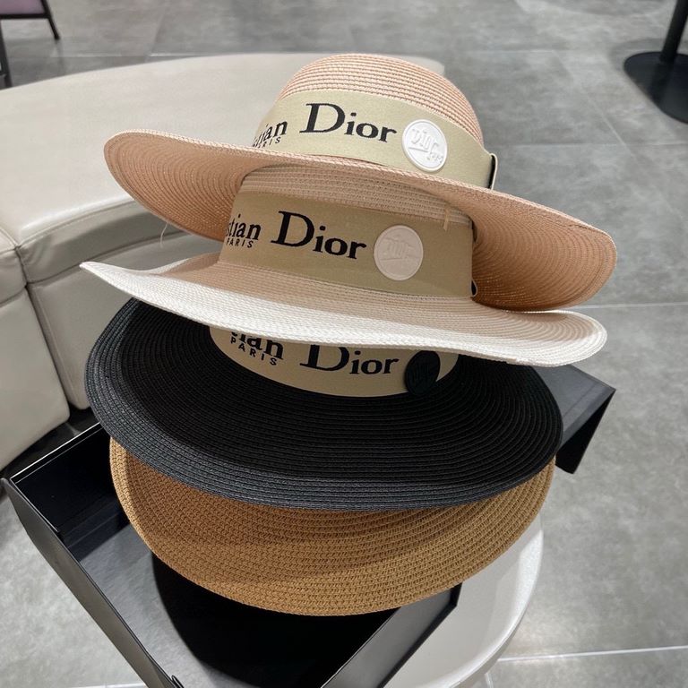 Dior Dior Straw Hat, Sun Hat, Beach Sun Hat Cap, Celebrity Style, With Webbing Headband 57cm