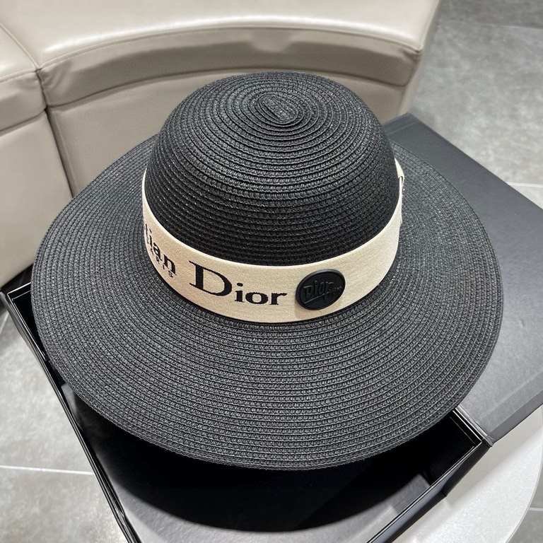 Dior Dior Straw Hat, Sun Hat, Beach Sun Hat Cap, Celebrity Style, With Webbing Headband 57cm