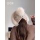 DIOR Dior colorful knitted wool ear protection thunderbolt hat women's autumn and winter warm padded and thickened show face small tie hairball set of headcaps