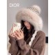 DIOR Dior colorful knitted wool ear protection thunderbolt hat women's autumn and winter warm padded and thickened show face small tie hairball set of headcaps