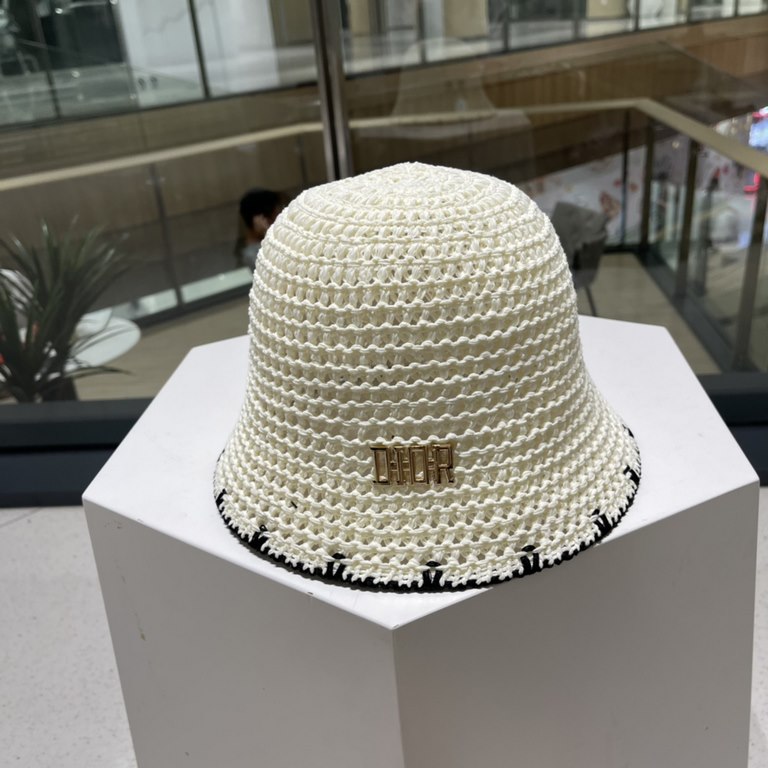 DIOR Dior summer new knitted clip color breathable bucket hat outdoor travel fashion sunscreen Korean pot hat fisherman hat