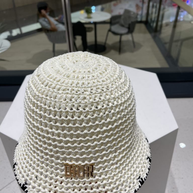 DIOR Dior summer new knitted clip color breathable bucket hat outdoor travel fashion sunscreen Korean pot hat fisherman hat