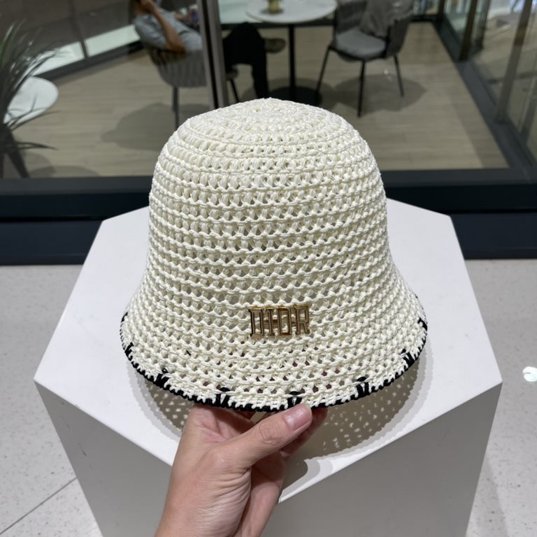 DIOR Dior summer new knitted clip color breathable bucket hat outdoor travel fashion sunscreen Korean pot hat fisherman hat