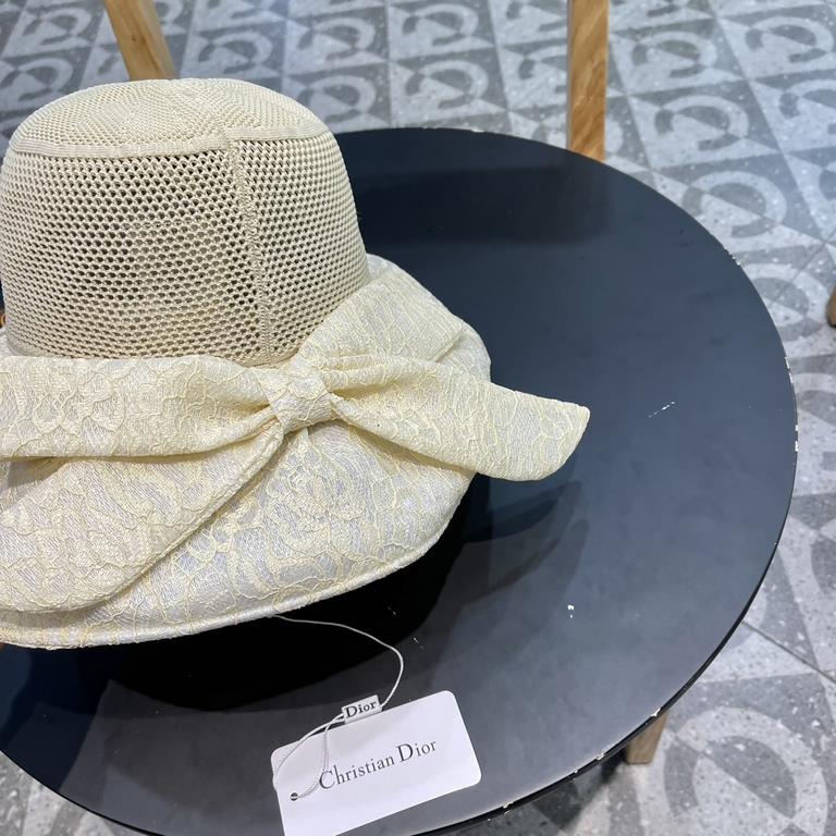 DIOR Dior large-brimmed sun hat summer fashion lace bow fisherman hat female foldable sun hat face sun hat