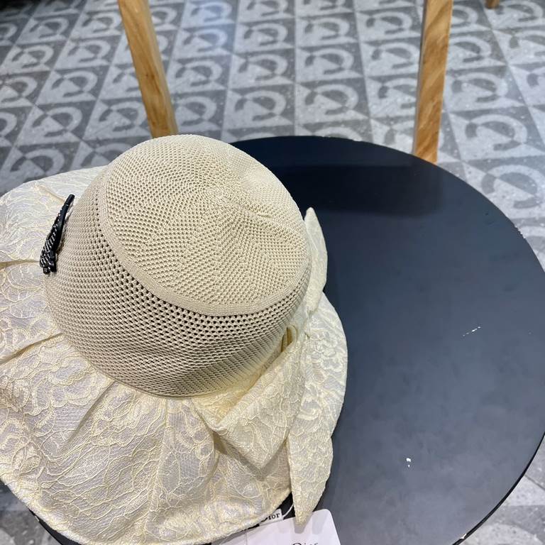 DIOR Dior large-brimmed sun hat summer fashion lace bow fisherman hat female foldable sun hat face sun hat