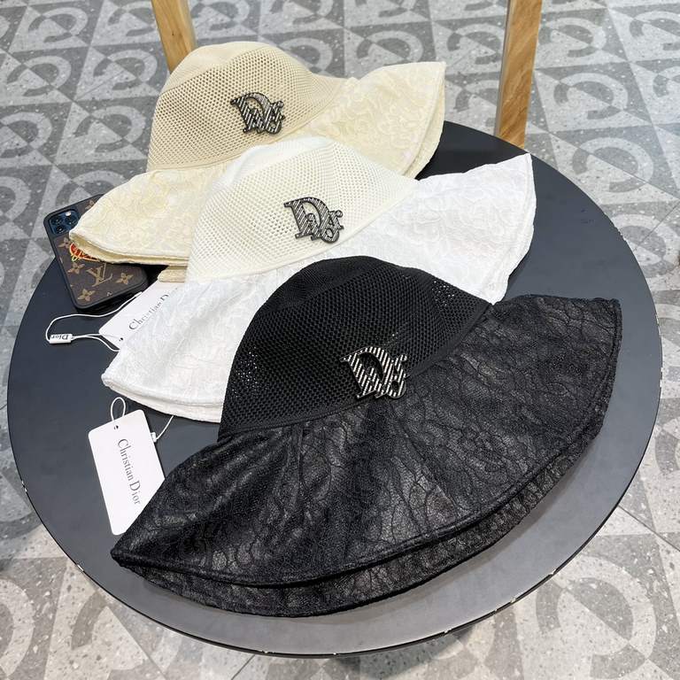 DIOR Dior large-brimmed sun hat summer fashion lace bow fisherman hat female foldable sun hat face sun hat