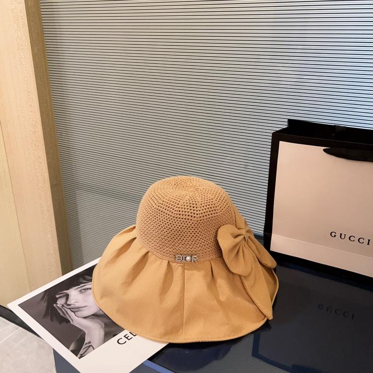 with dust bag [Dior Dior] 2023 spring and summer models of simple large-brimmed bow fisherman's hat, the big models are super good with the big brands, hurry to get it!