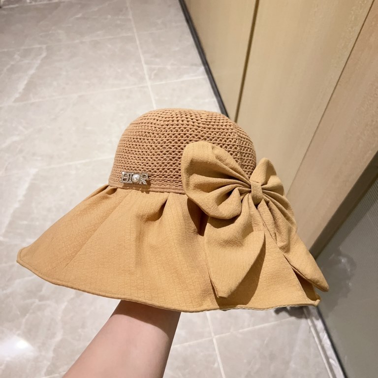 with dust bag [Dior Dior] 2023 spring and summer models of simple large-brimmed bow fisherman's hat, the big models are super good with the big brands, hurry to get it!