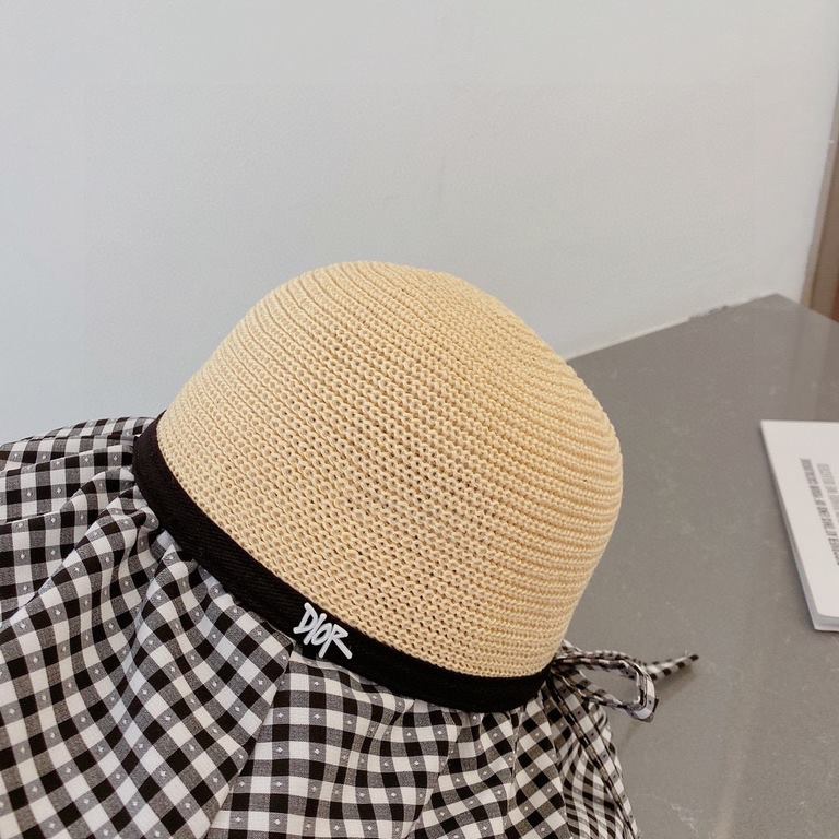 Dior Dior Plaid Straw Hat, Sun Hat, Celebrity Style Sun Hat, Head Circumference 57cm