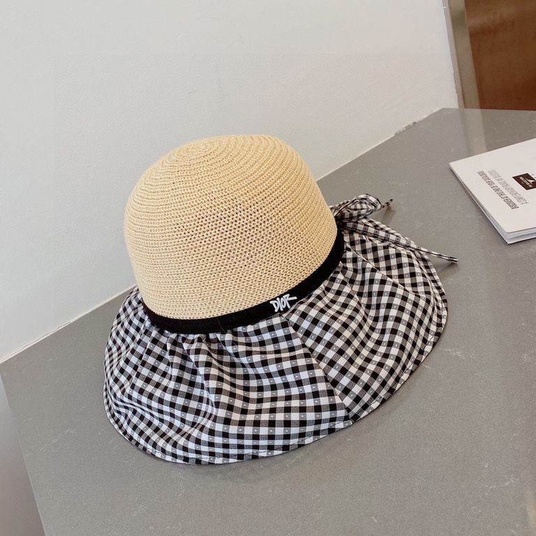 Dior Dior Plaid Straw Hat, Sun Hat, Celebrity Style Sun Hat, Head Circumference 57cm