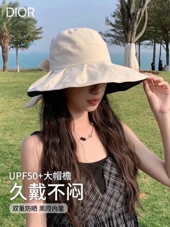 DIOR Dior fisherman hat female summer new large brim cover the whole face vinyl sun hat sunscreen sun hat UV sun hat children