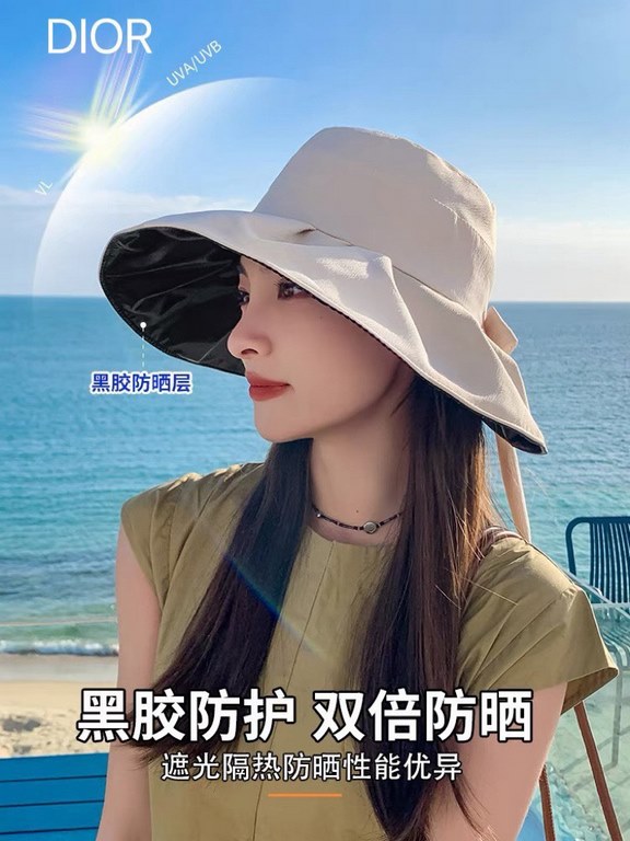 DIOR Dior fisherman hat female summer new large brim cover the whole face vinyl sun hat sunscreen sun hat UV sun hat children