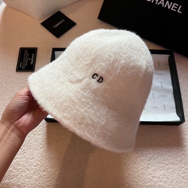 T￥Dior Dior Mink Fisherman's Hat, Cold Hat, Black and White