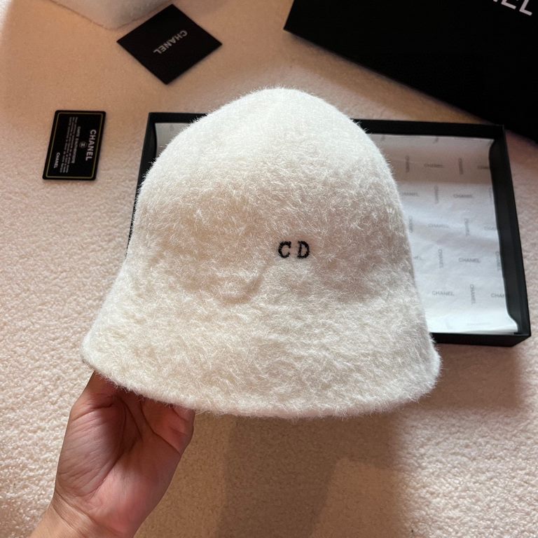 T￥Dior Dior Mink Fisherman's Hat, Cold Hat, Black and White