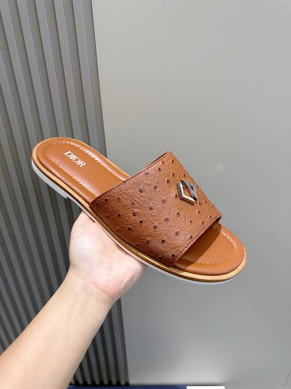 Dior Alias Men's Cowhide SlippersNew for summer, these Alias sandals make a statement of casual elegance. Crafted from grained cowhide leather, Oblique printed fabric and lined with cowhide leather! Cross-strap design wi