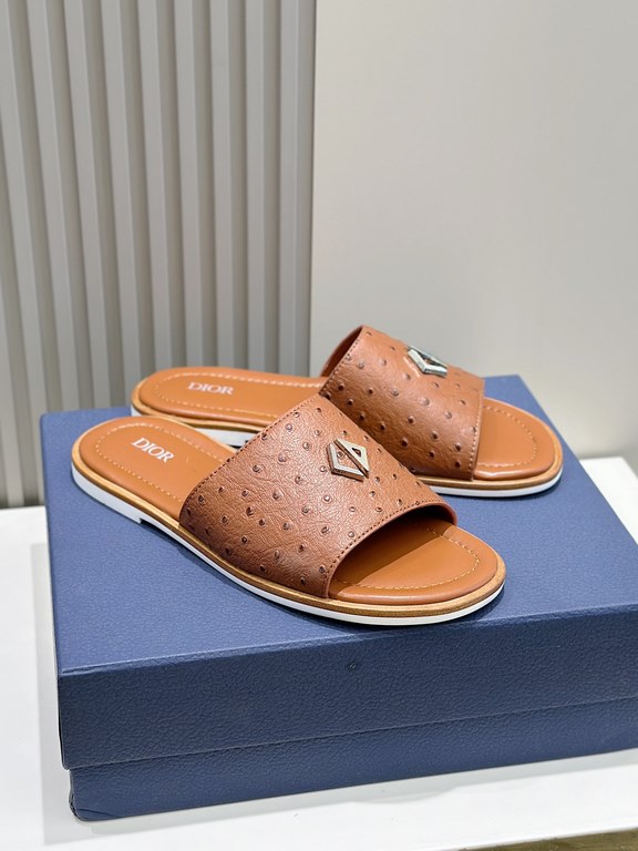 Dior Alias Men's Cowhide SlippersNew for summer, these Alias sandals make a statement of casual elegance. Crafted from grained cowhide leather, Oblique printed fabric and lined with cowhide leather! Cross-strap design wi