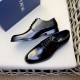 Dior Derby Shoes｜Leather soled formal shoes｜Meticulously crafted in open-edge beaded cowhide｜Water dyed cowhide lining｜With classic lace-up closure｜Side embossed logo｜Sheeny stacked heel for a touch of style｜Can be worn 