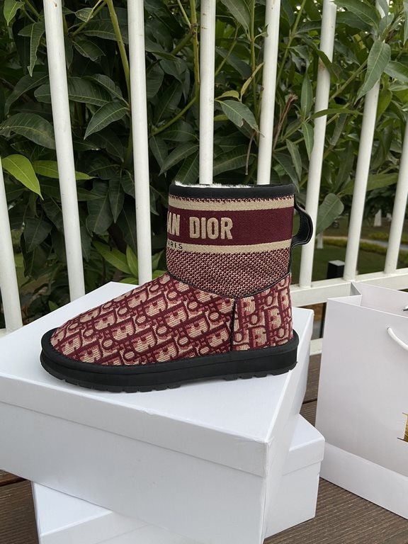 Factory Price   Dior -- 2023 Official Website New Embroidered   Fabric Snow BootsUpper made of cotton thread embroideryLining sheepskin furOutsole EV  rubber sole piece maximumSize 35～41# (41 customized)