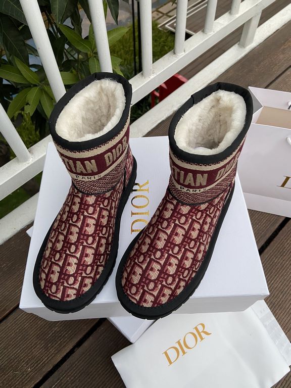 Factory Price   Dior -- 2023 Official Website New Embroidered   Fabric Snow BootsUpper made of cotton thread embroideryLining sheepskin furOutsole EV  rubber sole piece maximumSize 35～41# (41 customized)