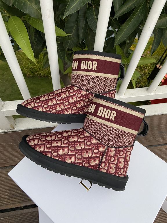 Factory Price   Dior -- 2023 Official Website New Embroidered   Fabric Snow BootsUpper made of cotton thread embroideryLining sheepskin furOutsole EV  rubber sole piece maximumSize 35～41# (41 customized)