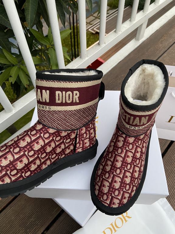 Factory Price   Dior -- 2023 Official Website New Embroidered   Fabric Snow BootsUpper made of cotton thread embroideryLining sheepskin furOutsole EV  rubber sole piece maximumSize 35～41# (41 customized)