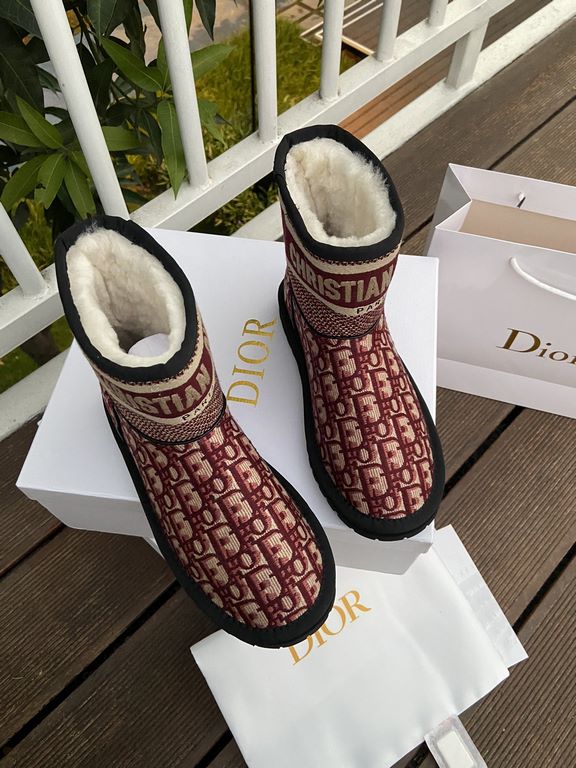 Factory Price   Dior -- 2023 Official Website New Embroidered   Fabric Snow BootsUpper made of cotton thread embroideryLining sheepskin furOutsole EV  rubber sole piece maximumSize 35～41# (41 customized)