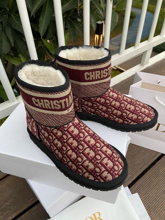 Factory Price   Dior -- 2023 Official Website New Embroidered   Fabric Snow BootsUpper made of cotton thread embroideryLining sheepskin furOutsole EV  rubber sole piece maximumSize 35～41# (41 customized)