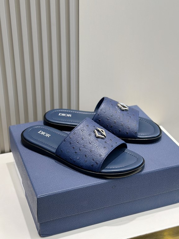 Dior Alias Men's Cowhide SlippersNew for summer, these Alias sandals make a statement of casual elegance. Crafted from grained cowhide leather, Oblique printed fabric and lined with cowhide leather! Cross-strap design wi