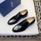 Dior Derby Shoes｜Leather soled formal shoes｜Meticulously crafted in open-edge beaded cowhide｜Water dyed cowhide lining｜With classic lace-up closure｜Side embossed logo｜Sheeny stacked heel for a touch of style｜Can be worn 